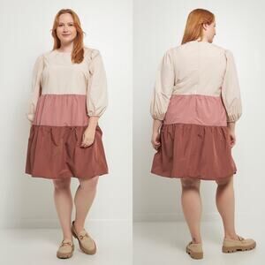 English Factory Pastel Pink Dusty Rose Colorblock Tiered Mini Dress Preppy Plus